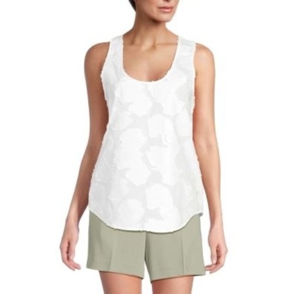 Theory Tops - Theory White Floral Tank Top Sleeveless Round Neck Casual Blouse